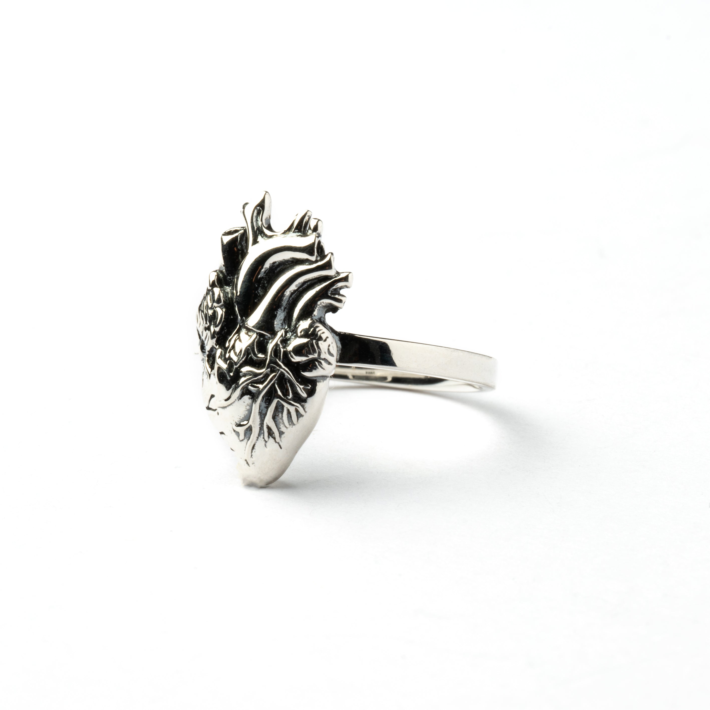 Silver Anatomic Heart Ring left side view