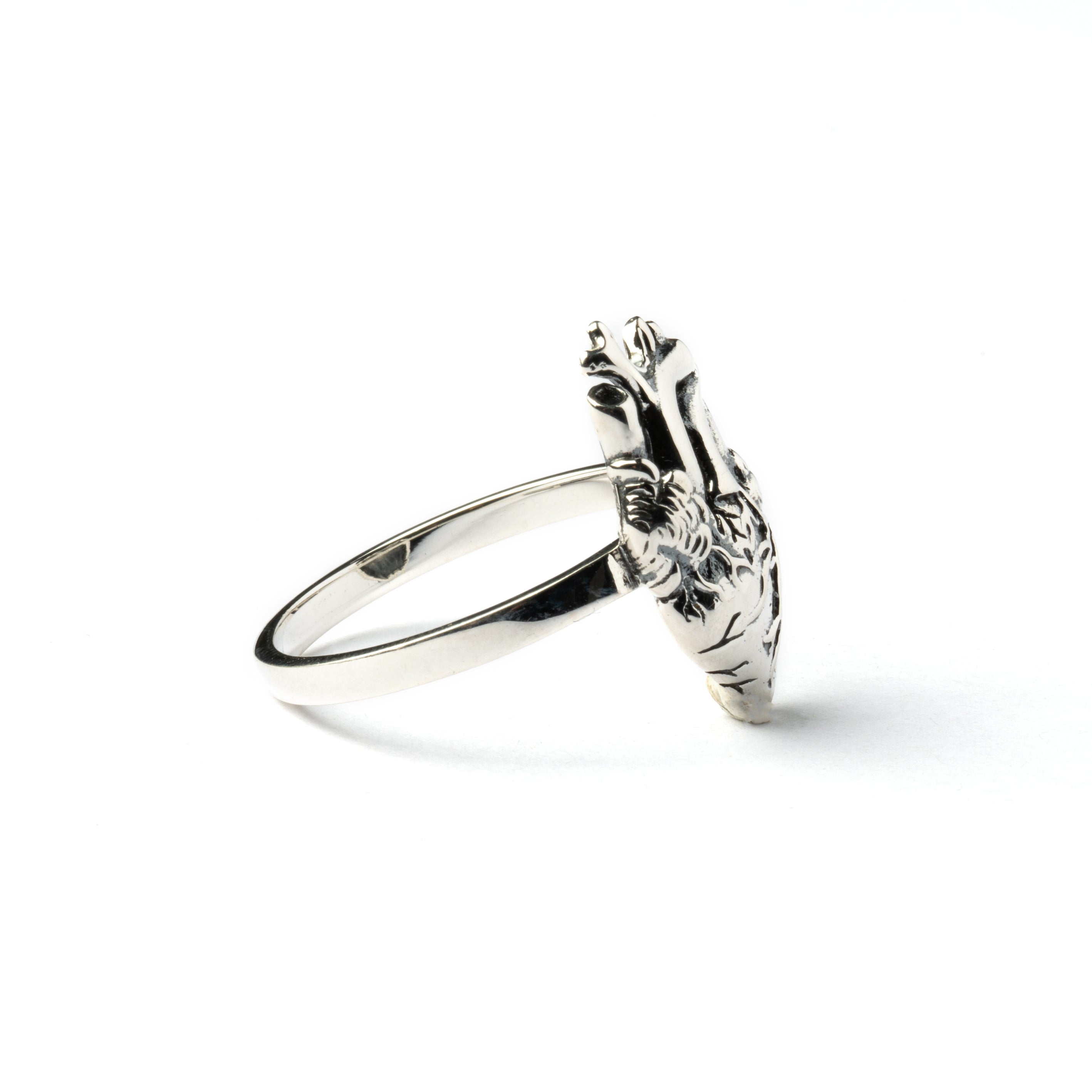 Silver Anatomic Heart Ring side view
