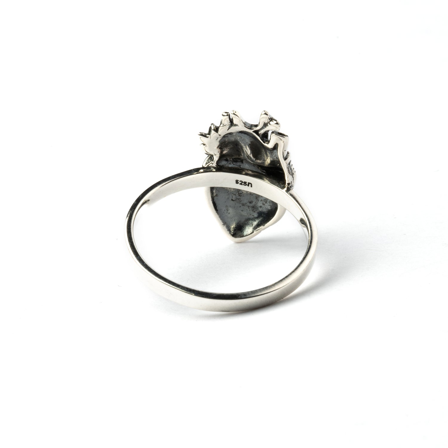 Silver Anatomic Heart Ring back view