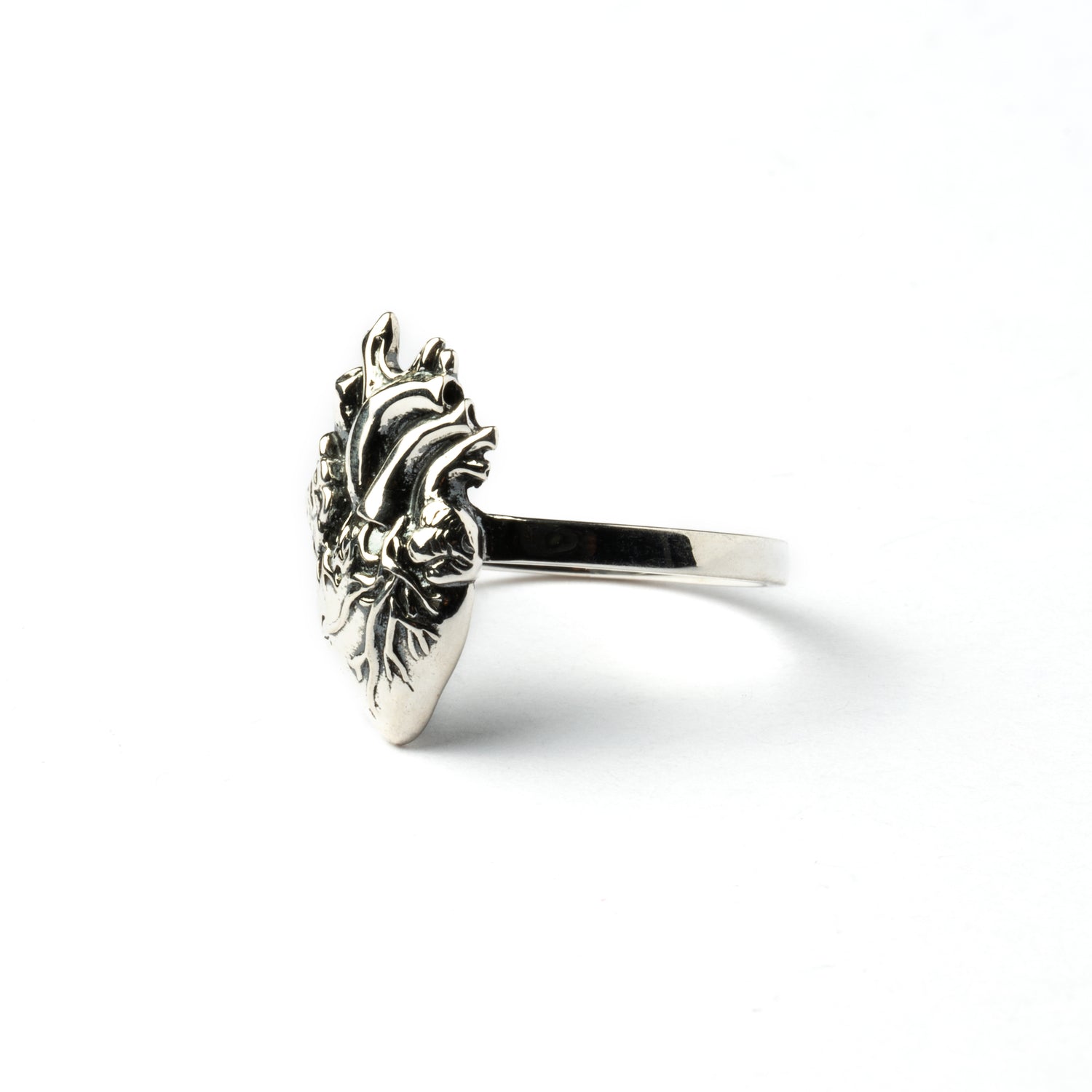 Silver Anatomic Heart Ring left side view