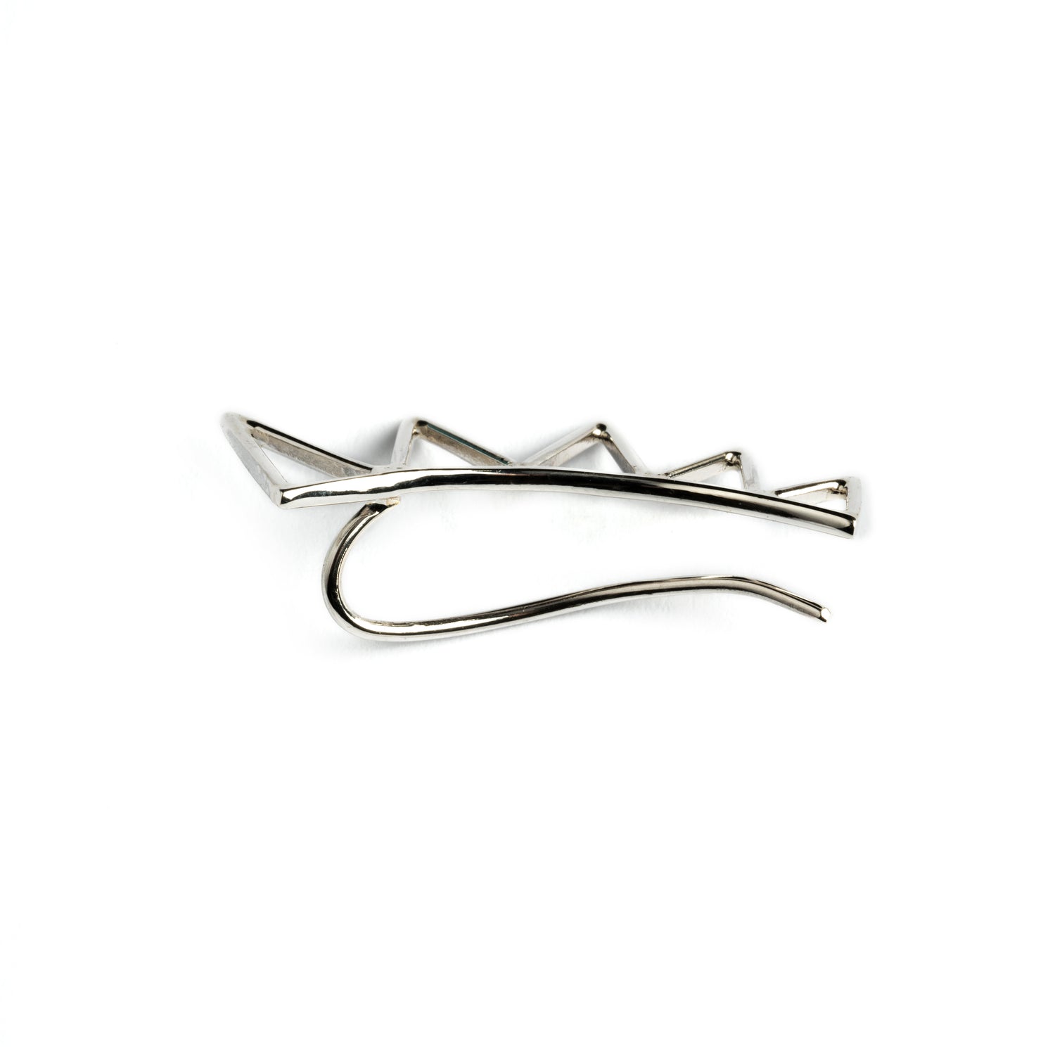 single sterling silver triangle ear climber above view