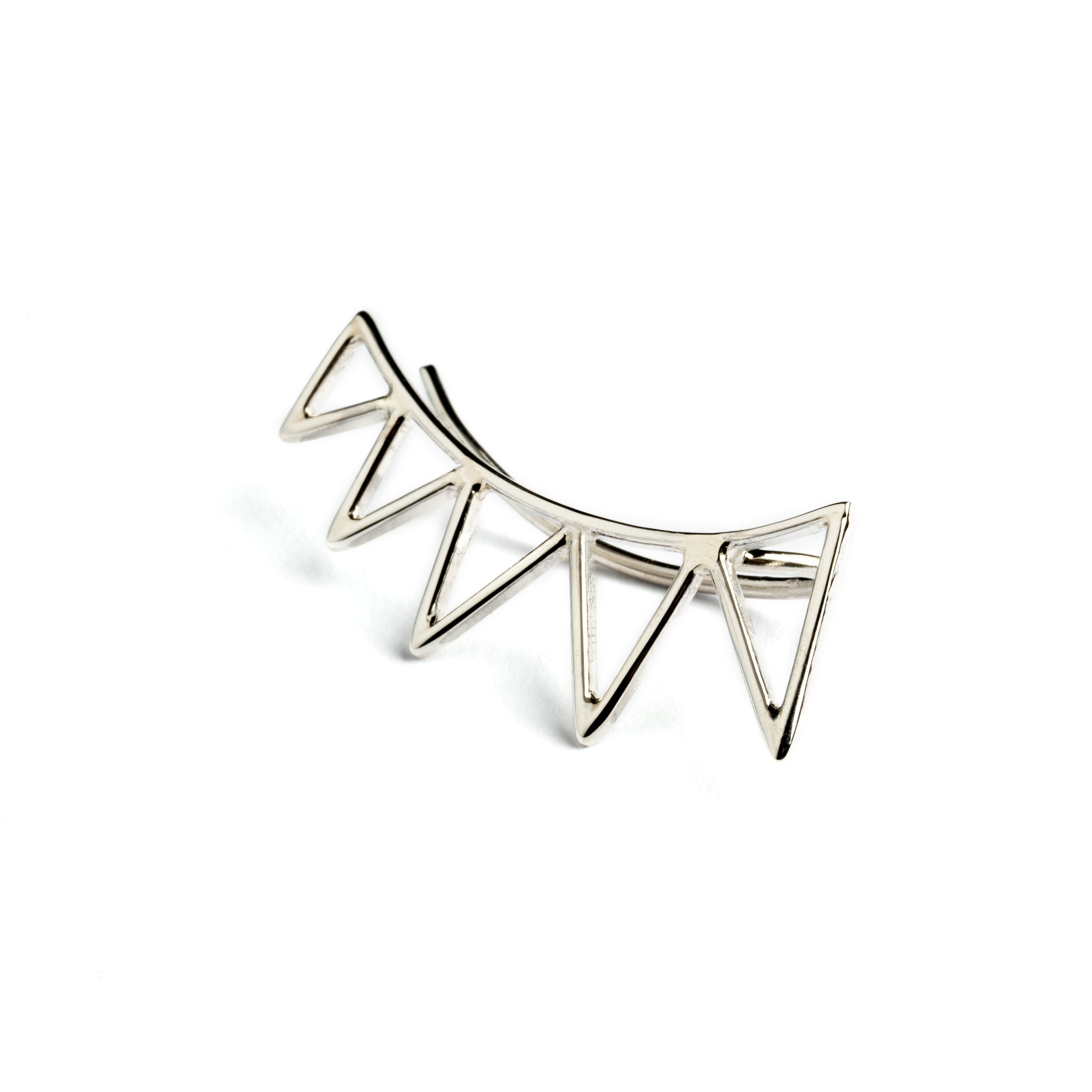 single sterling silver triangle ear climber right side view