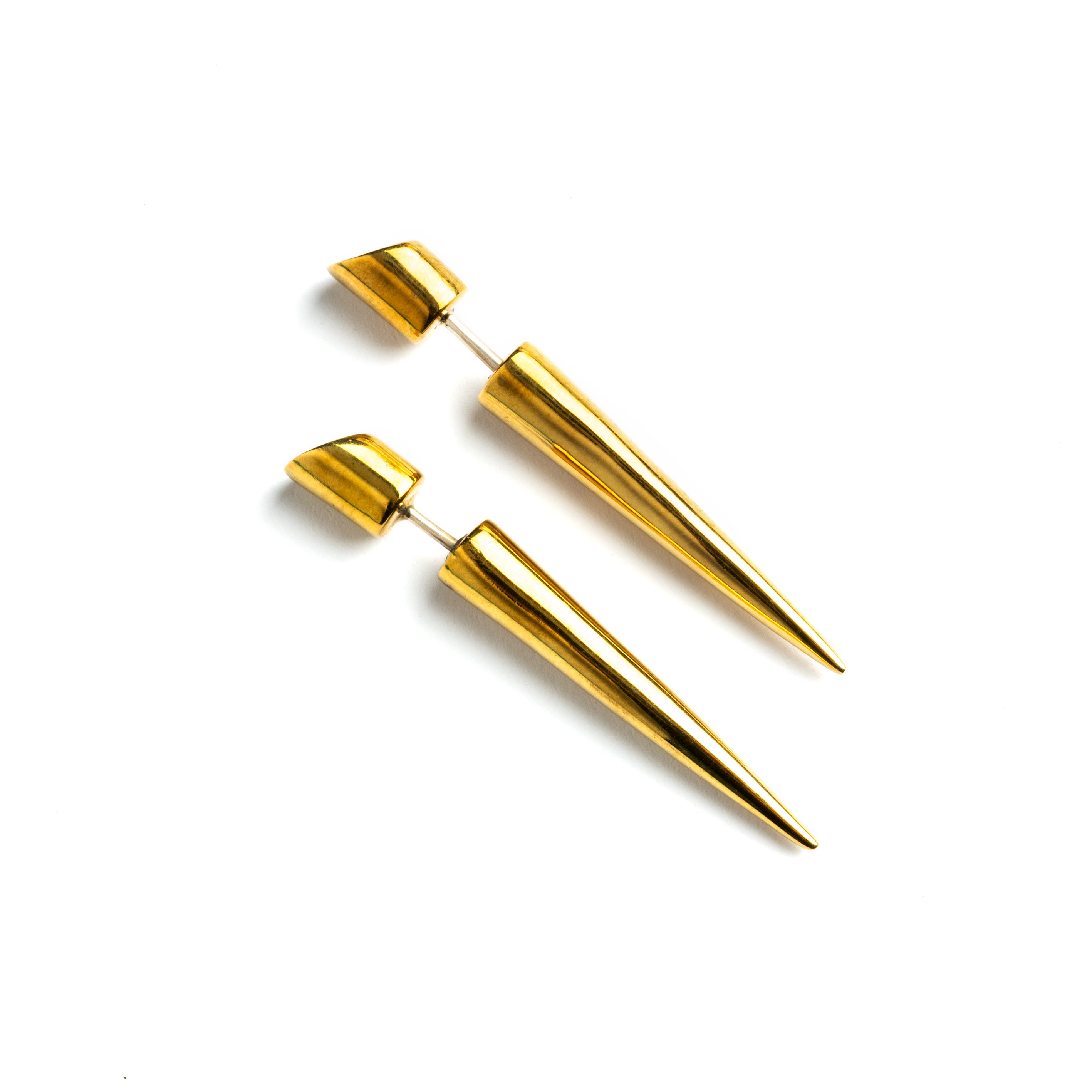 Anjuna pair of Brass Spike Fake Gauge Earrings side view