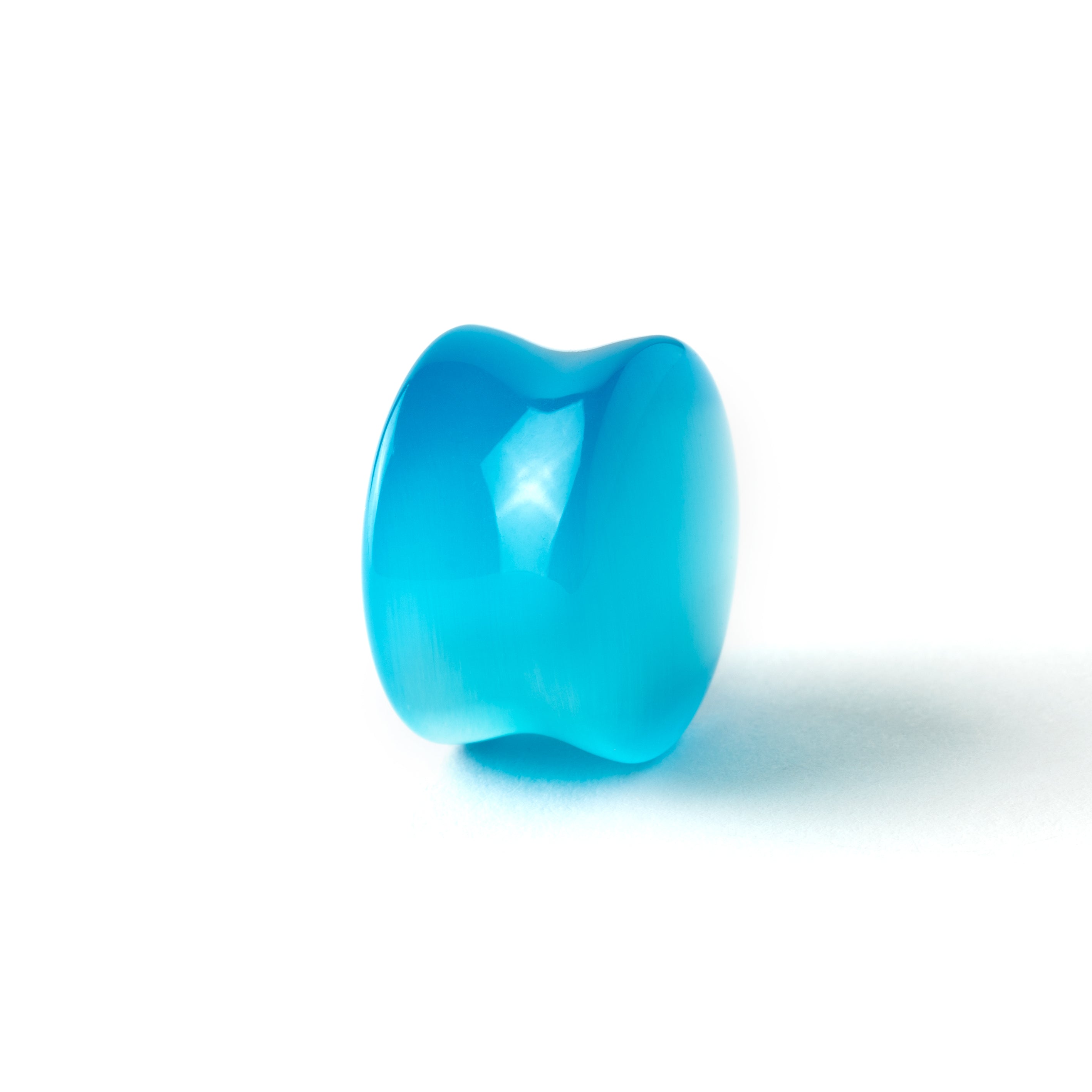 single Aqua Cats Eye double flare stone ear plug left side view