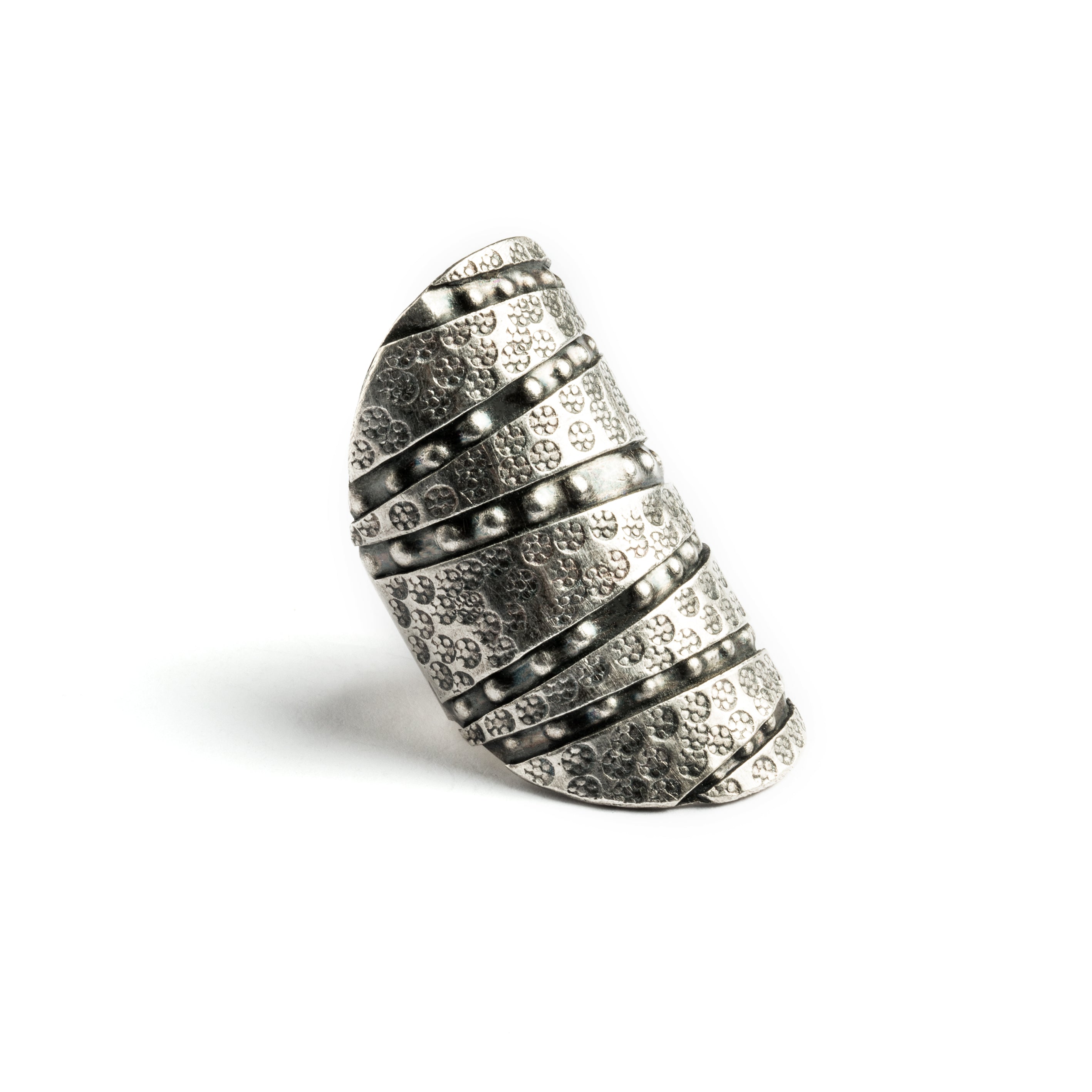 Armadillo Tribal Silver Ring left side view