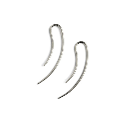 pair of silver wire long hook earrings side view