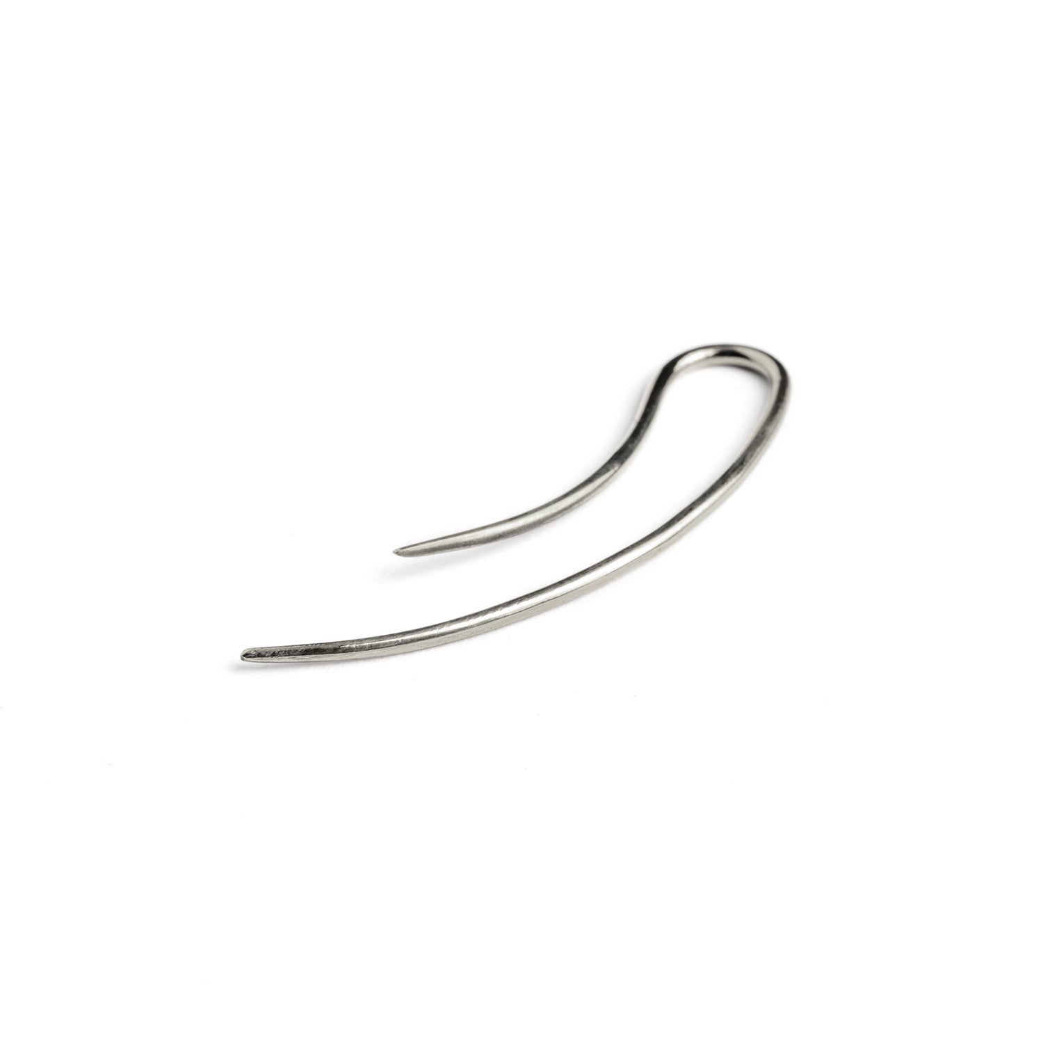 single silver wire long hook earring back side view
