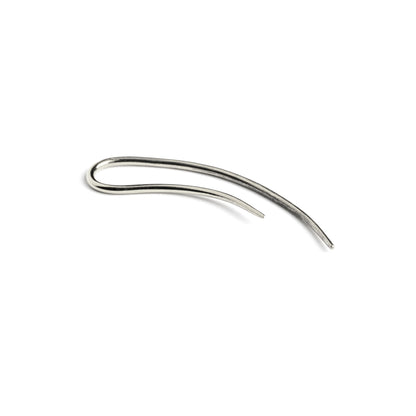 single silver wire long hook earring front side view