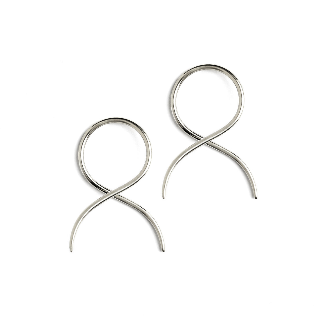 pair of silver wire twisted curved hook earrings side view