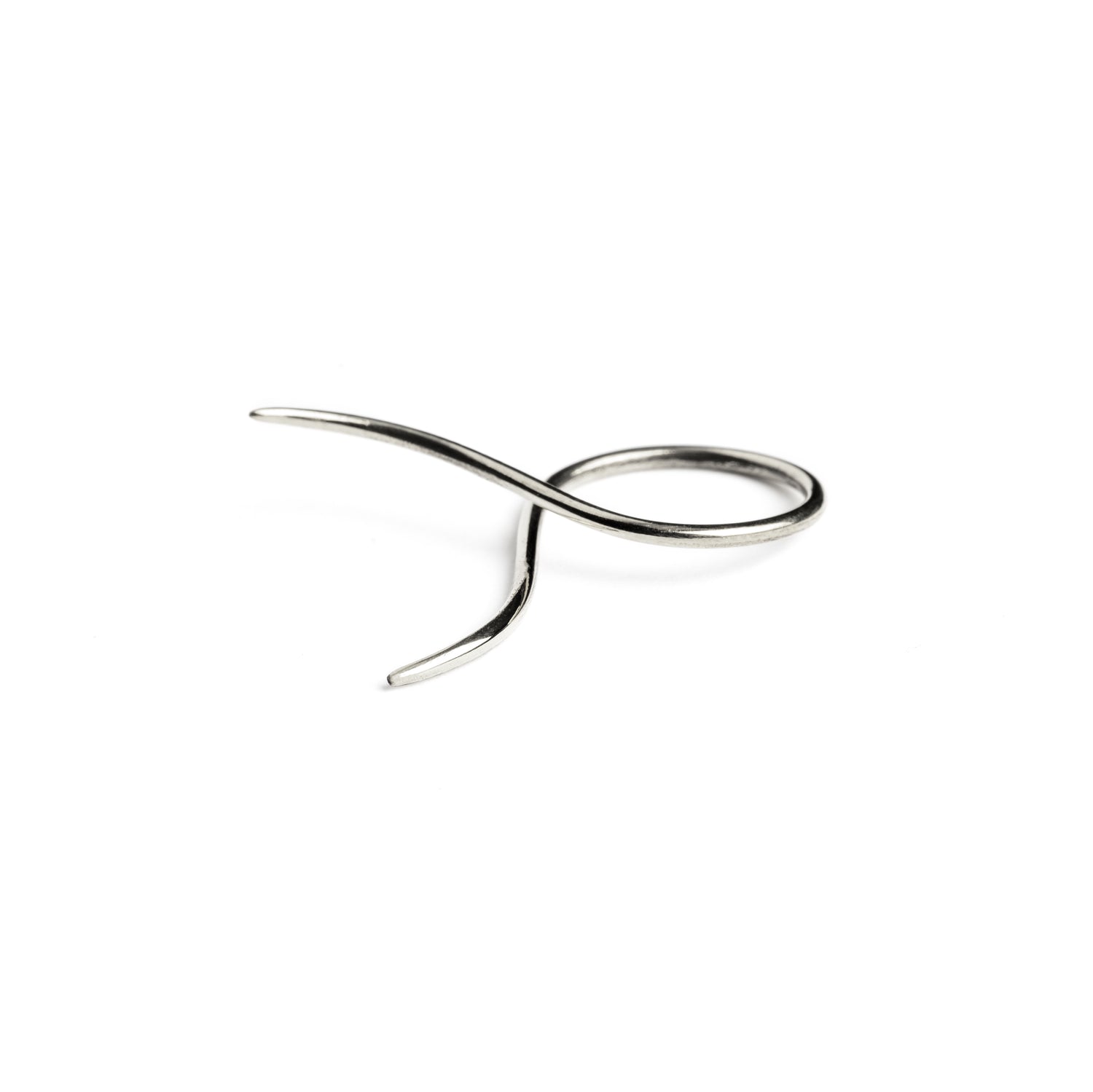 single silver wire twisted curved hook earring side view