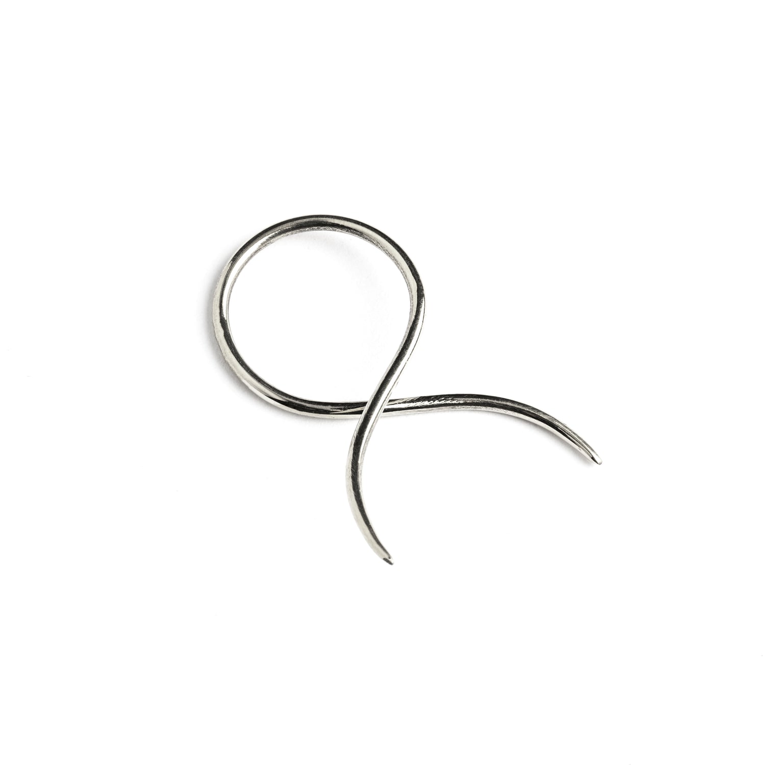 single silver wire twisted curved hook earring right side view
