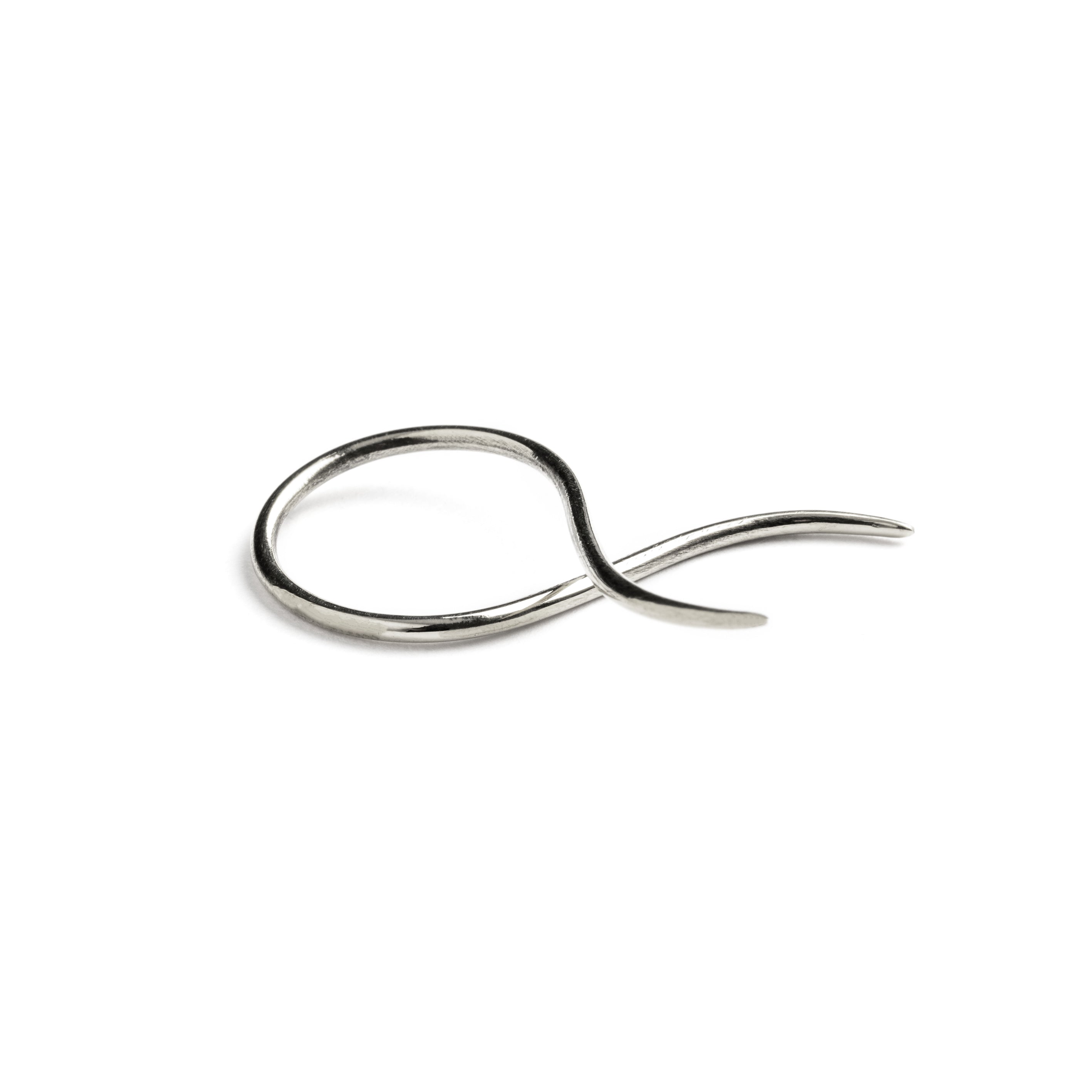 single silver wire twisted curved hook earring front view