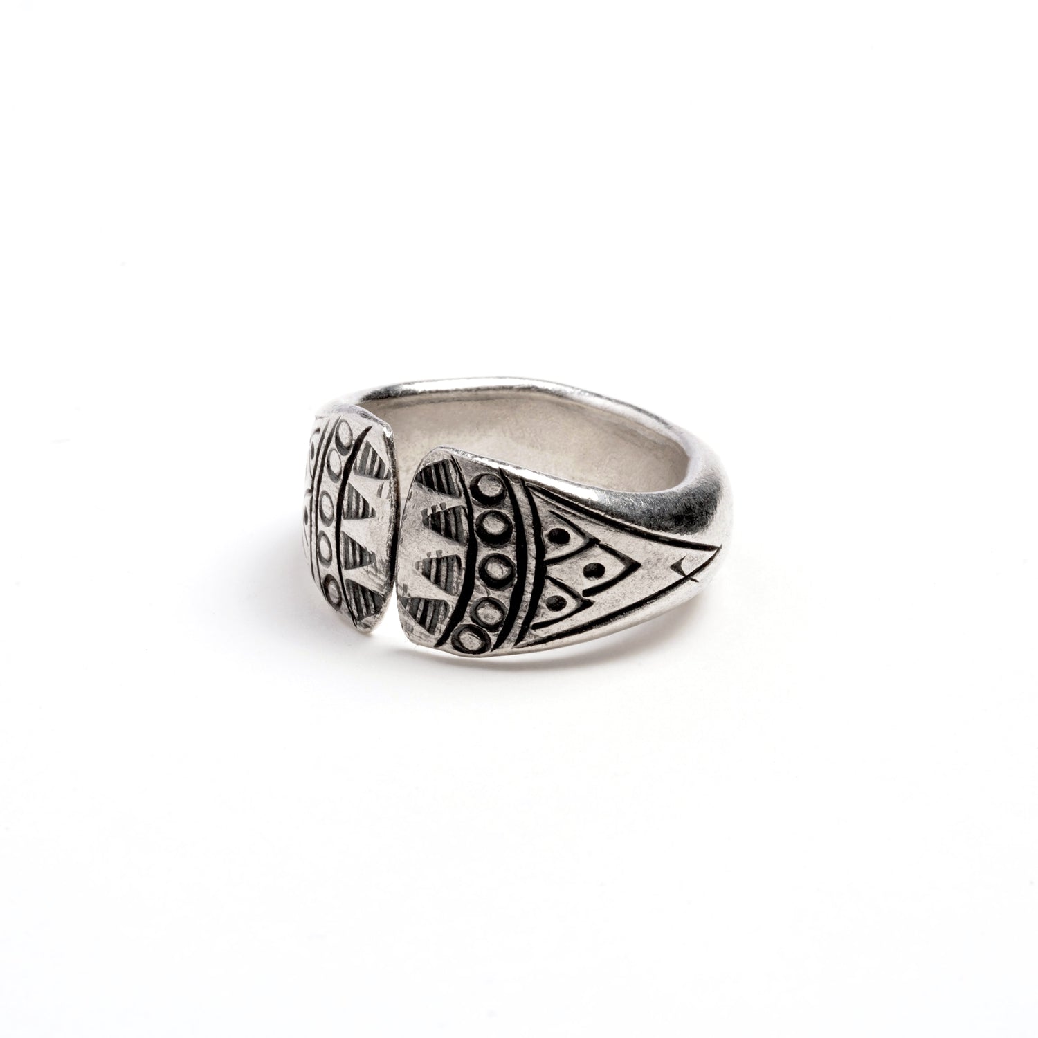 Bear Hug Tribal Silver Ring right front view 