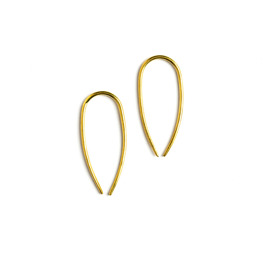 pair of golden brass wire long horseshoe earrings side view