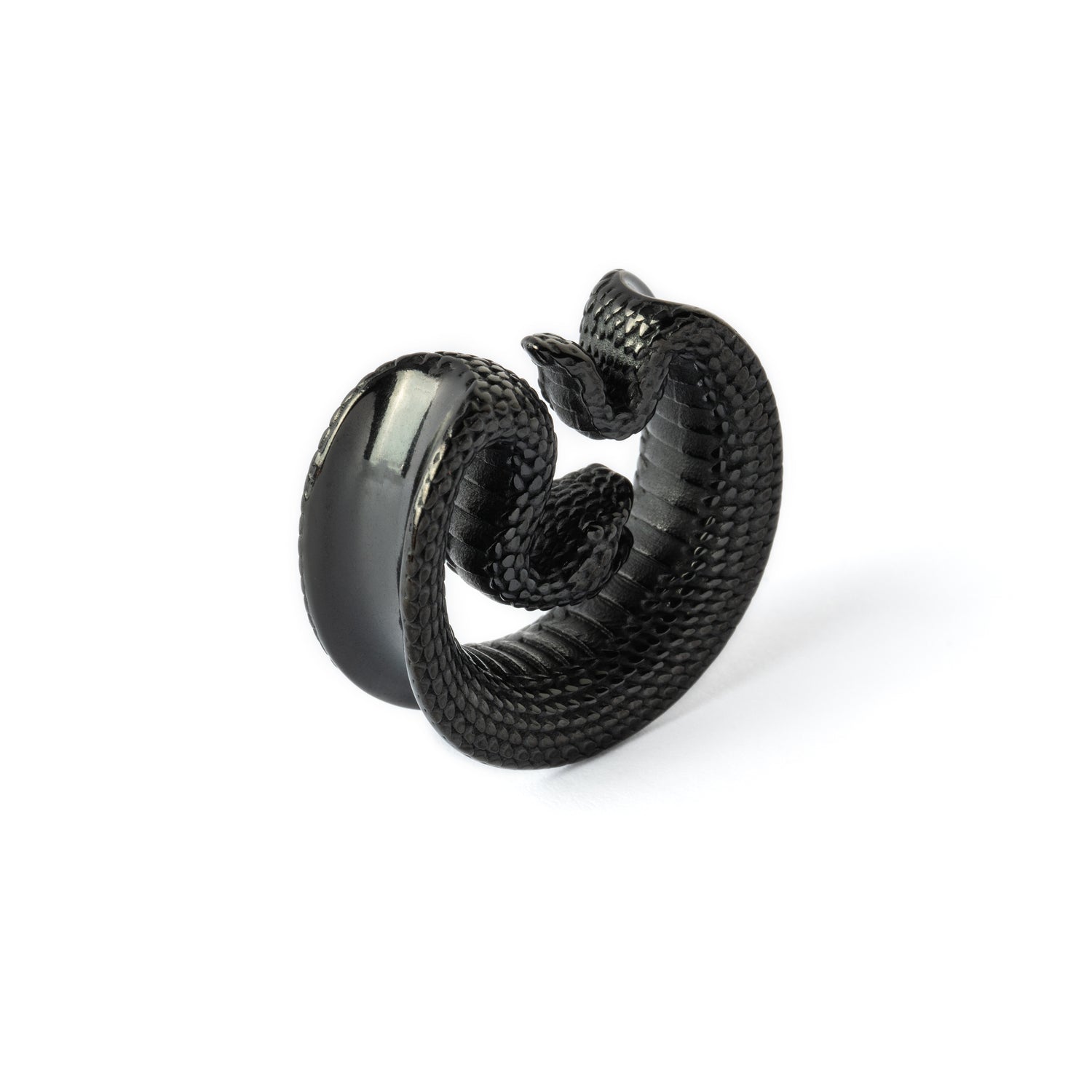 single black Python surgical steel plug tunnel right side view