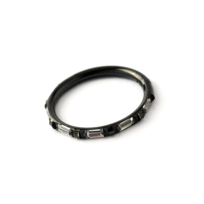 Black surgical steel with crystals clicker ring side view