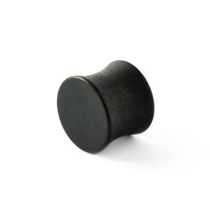 single surgical steel black steel plug with double flared ends back view
