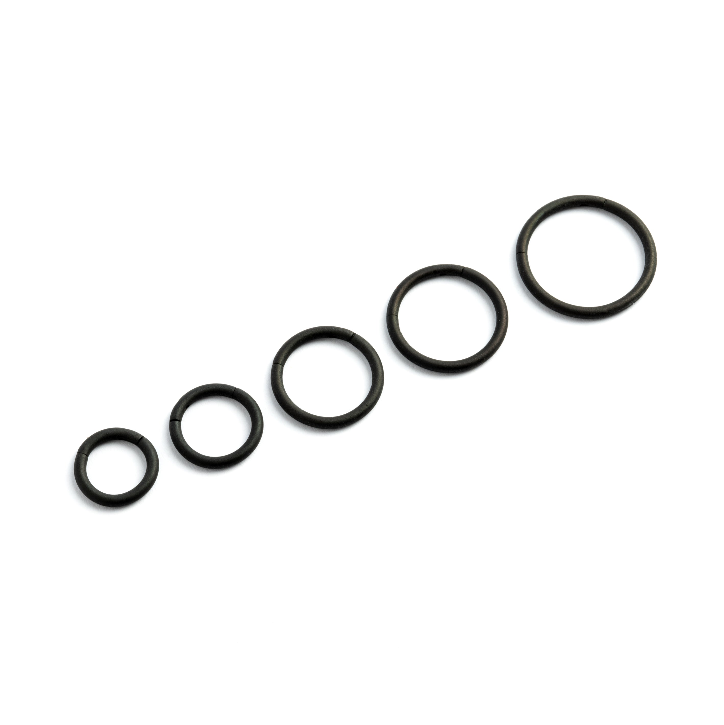 all sizes Matte black hinged segment clicker rings side view
