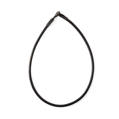 black leather cord necklace with coconut bead closure frontal image