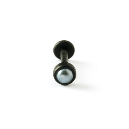 matte black surgical steel with black pearl labret stud frontal view