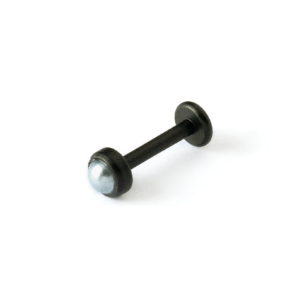 matte black surgical steel with black pearl labret stud right side view