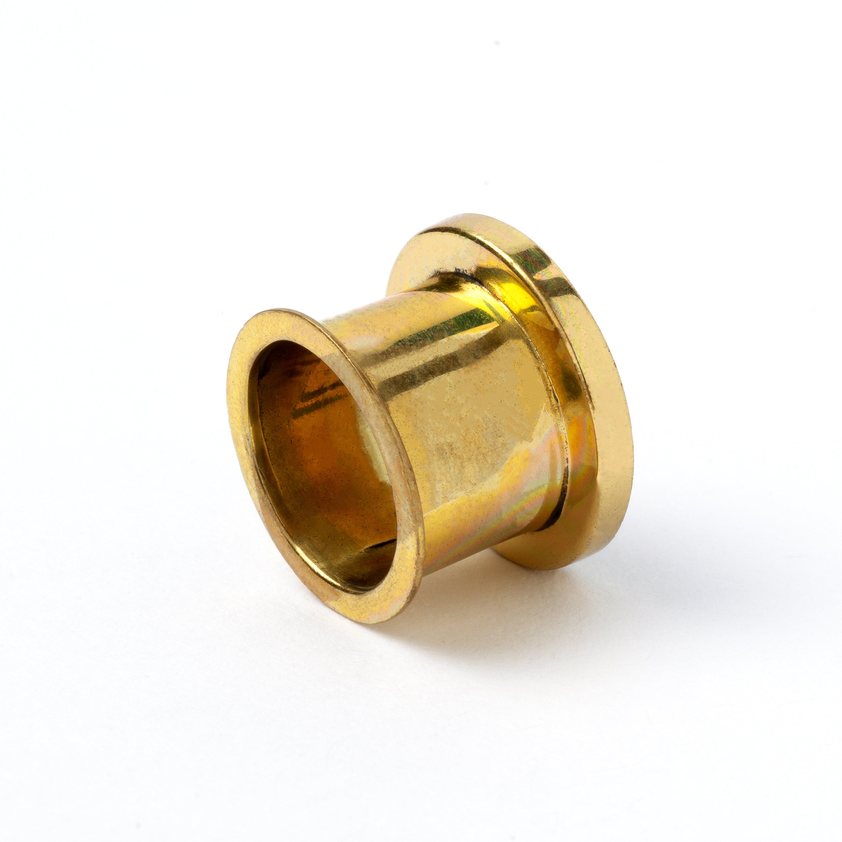 Golden brass plug tunnel with black resin inlay back view