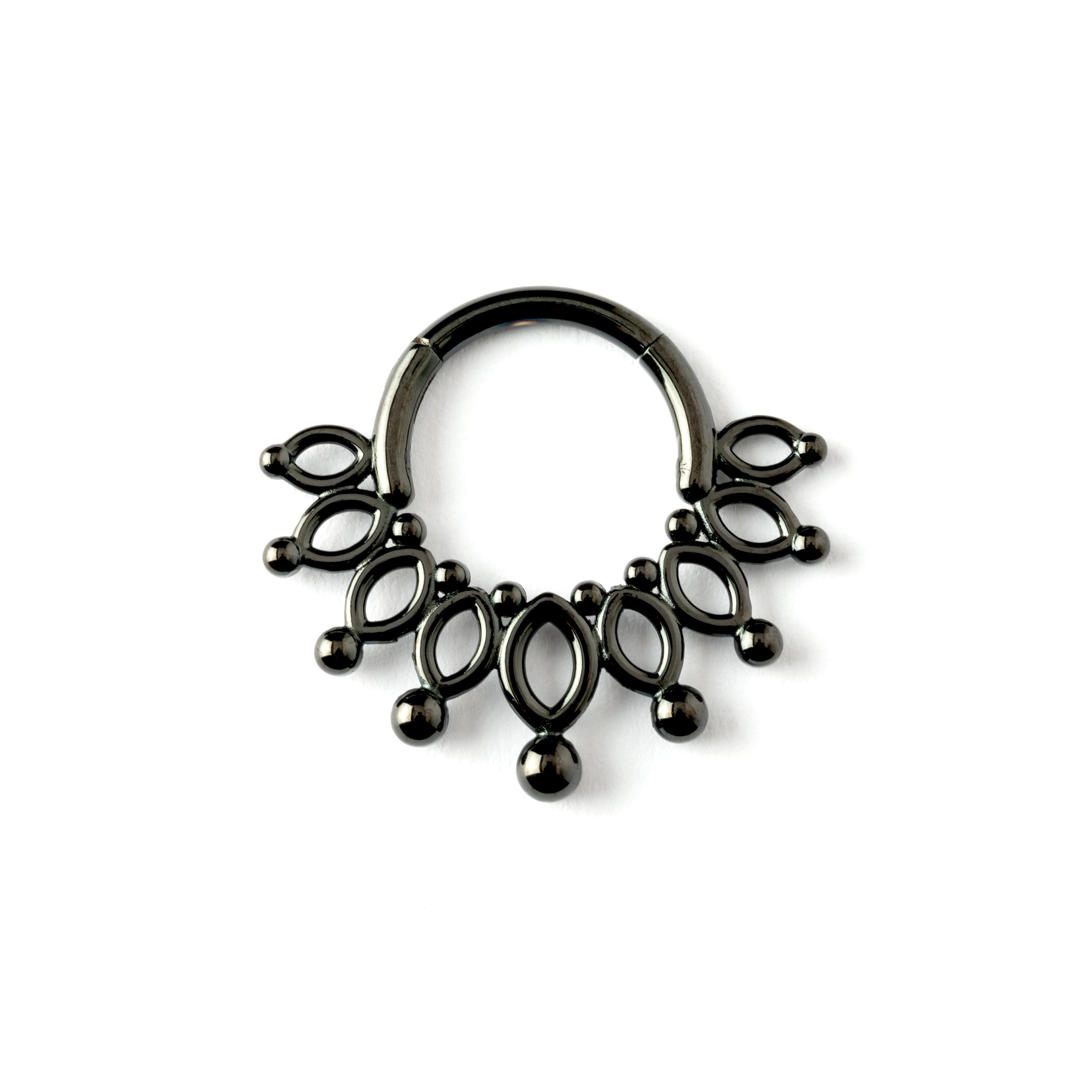 Anastasia black surgical steel flower petals septum clicker frontal view