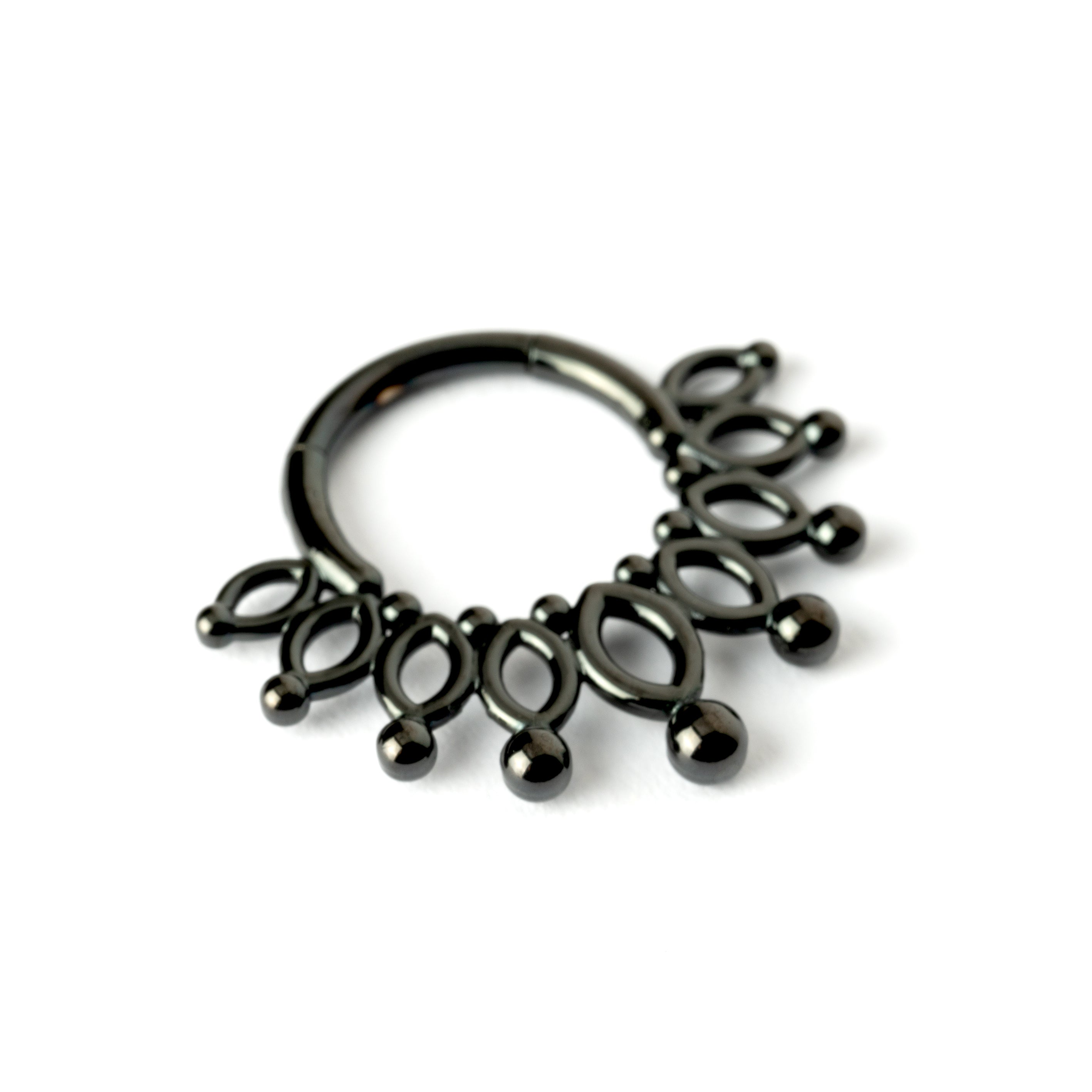 Anastasia black surgical steel flower petals septum clicker left side view