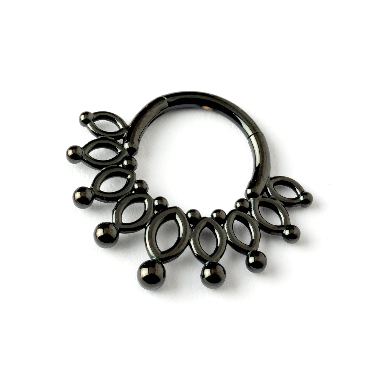 Anastasia black surgical steel flower petals septum clicker right side view