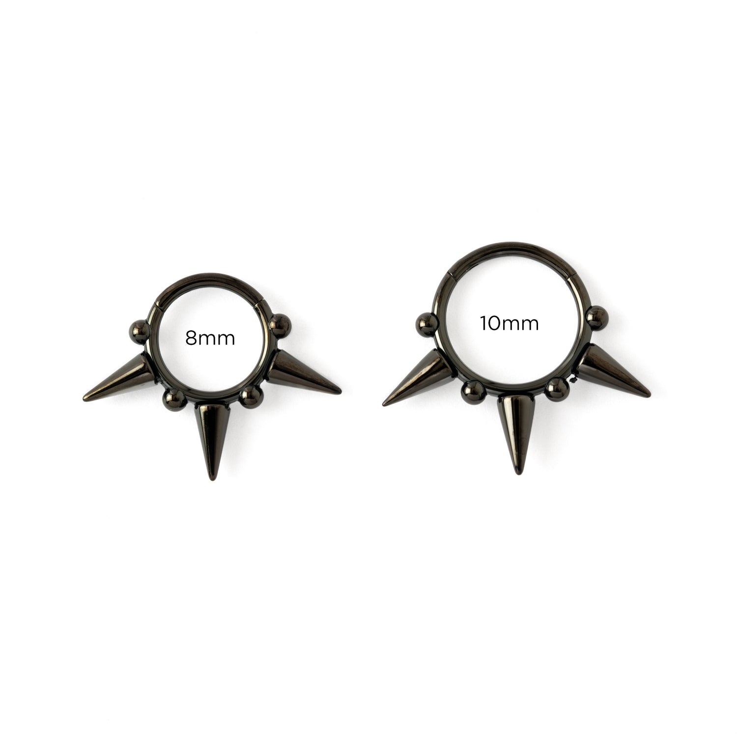 8mm, 10mm Black surgical steel Spikes Septum Clicker ring frontal view