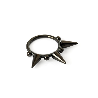 Black surgical steel Spikes Septum Clicker ring left side view