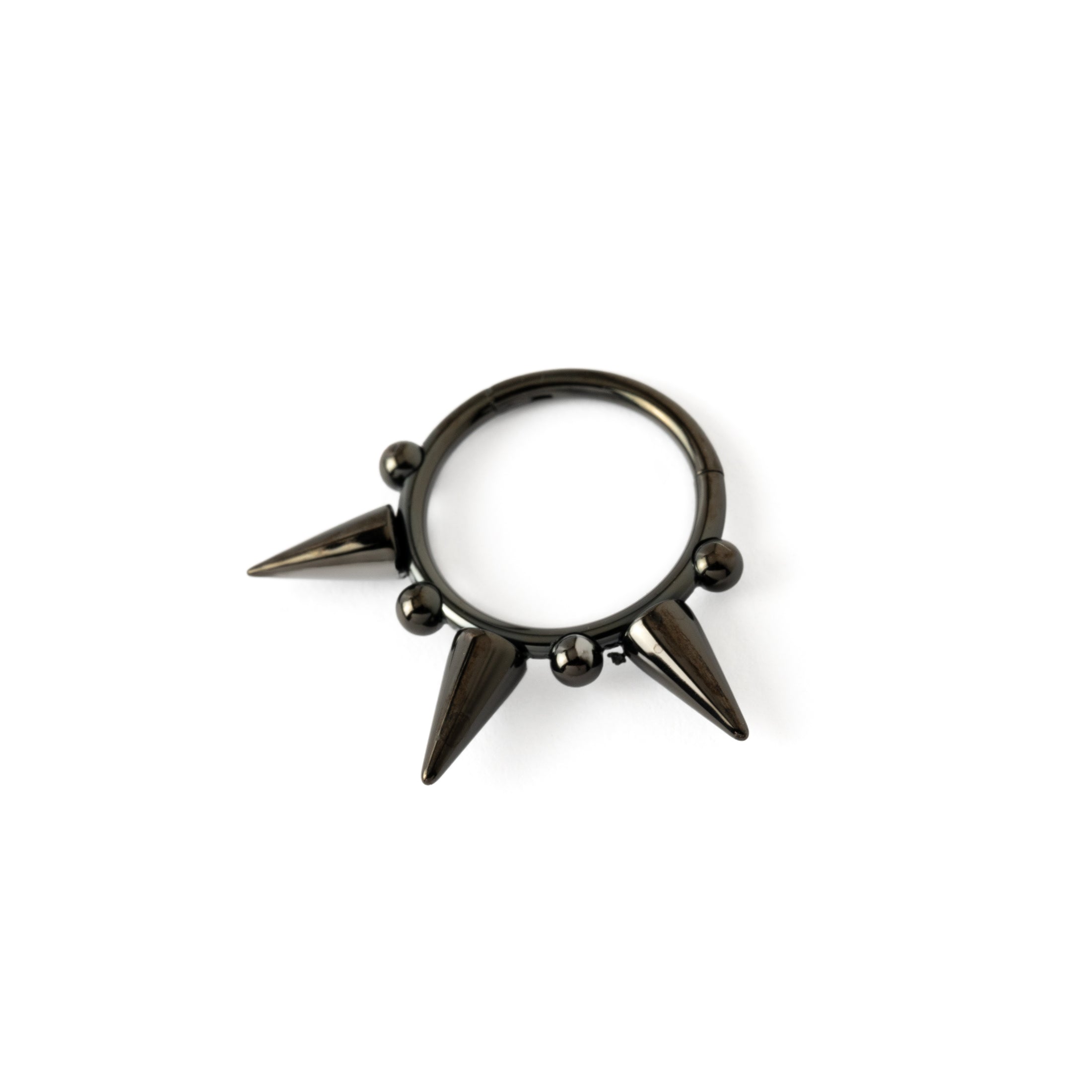 Black surgical steel Spikes Septum Clicker ring right side view