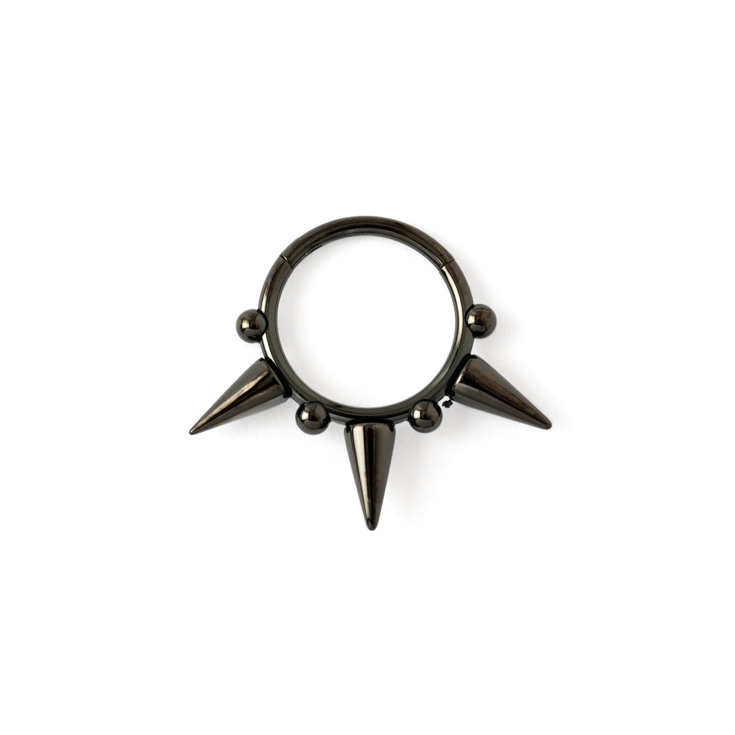 Black surgical steel Spikes Septum Clicker ring frontal view