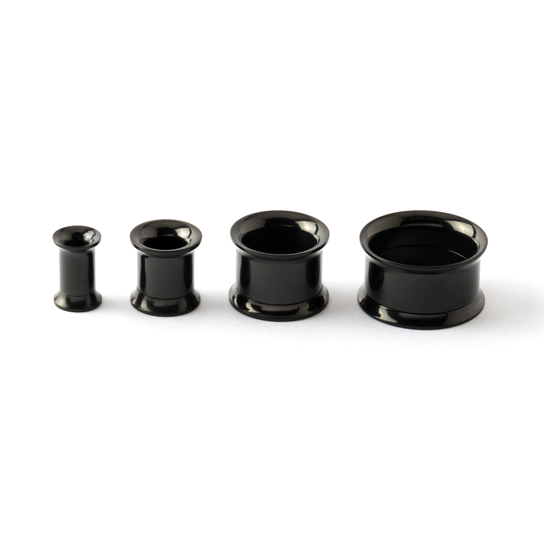 shiny black surgical steel plug tunnel in variety of sizes