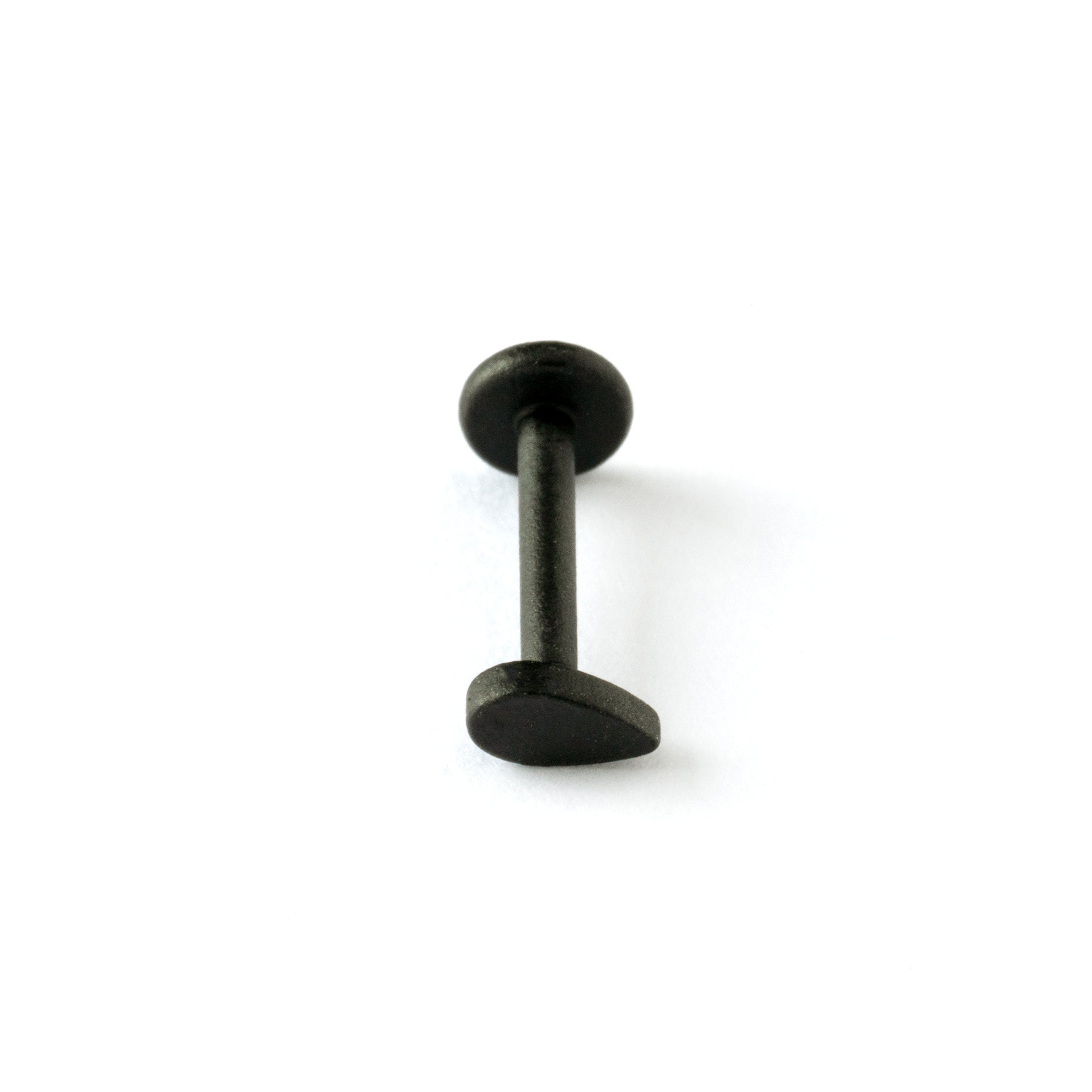 matte black surgical steel flat teardrop shaped labret stud above view