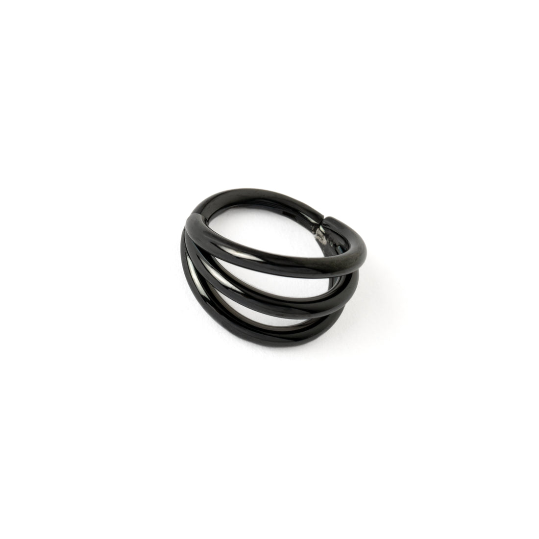 Black surgical steel Trinity Septum Clicker ring left side view