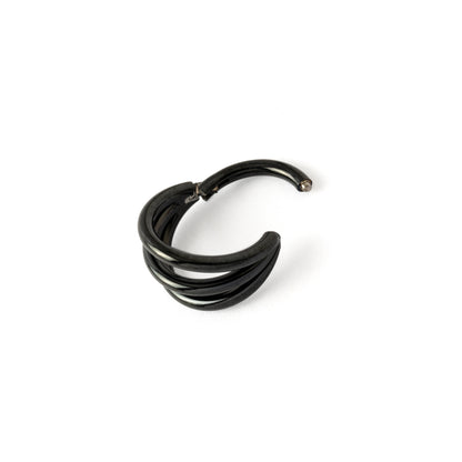 Black surgical steel Trinity Septum Clicker ring hinged segment view