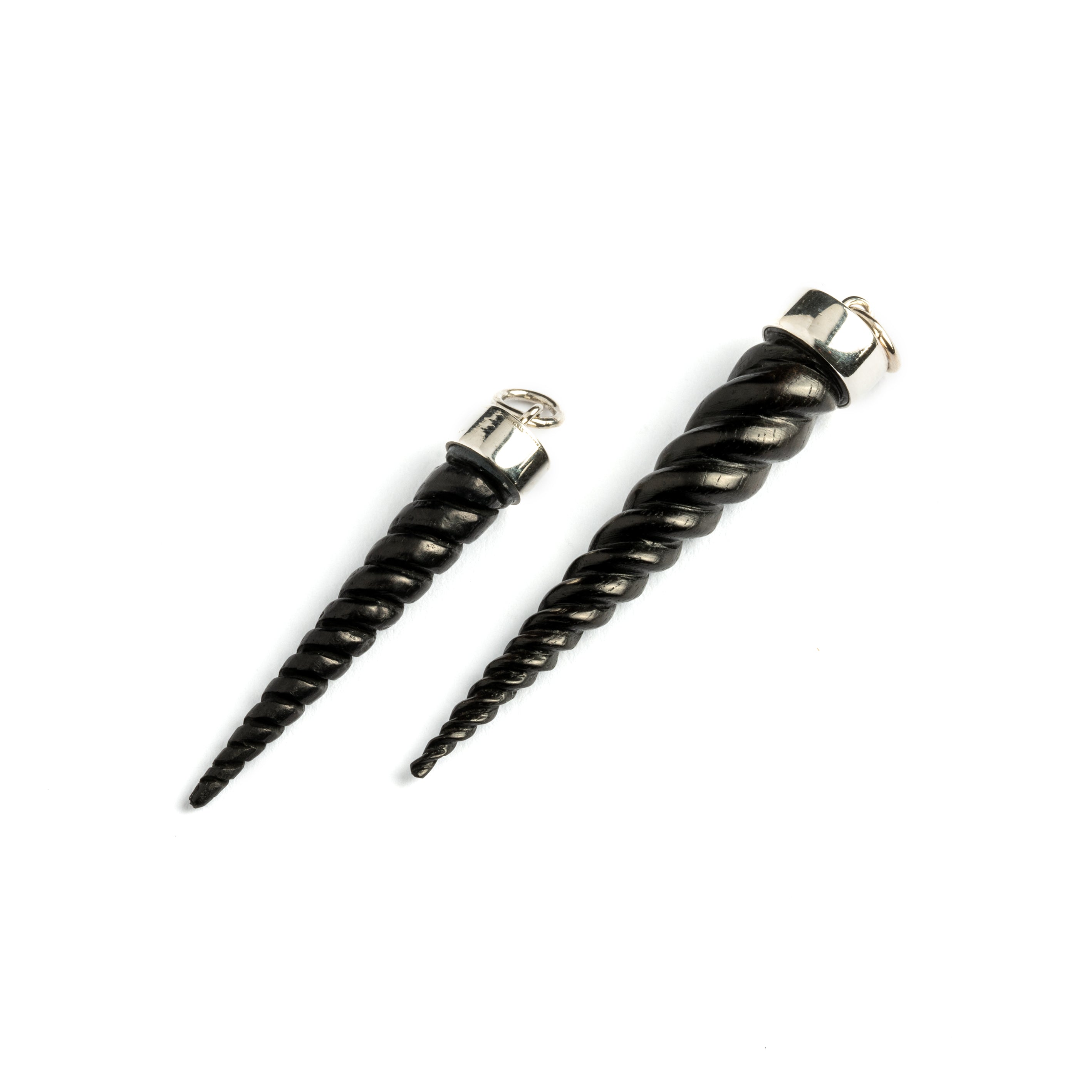 40mm & 50mm Blackwood unicorn tusk pendents side view