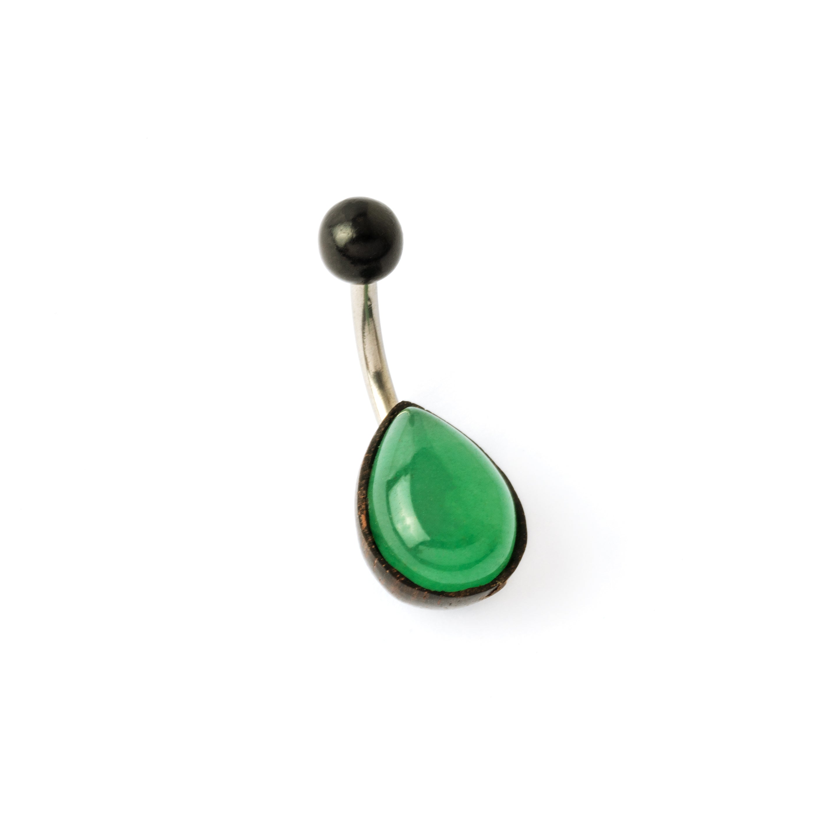 teardrop black wood with set aventurine piercing bar left side view