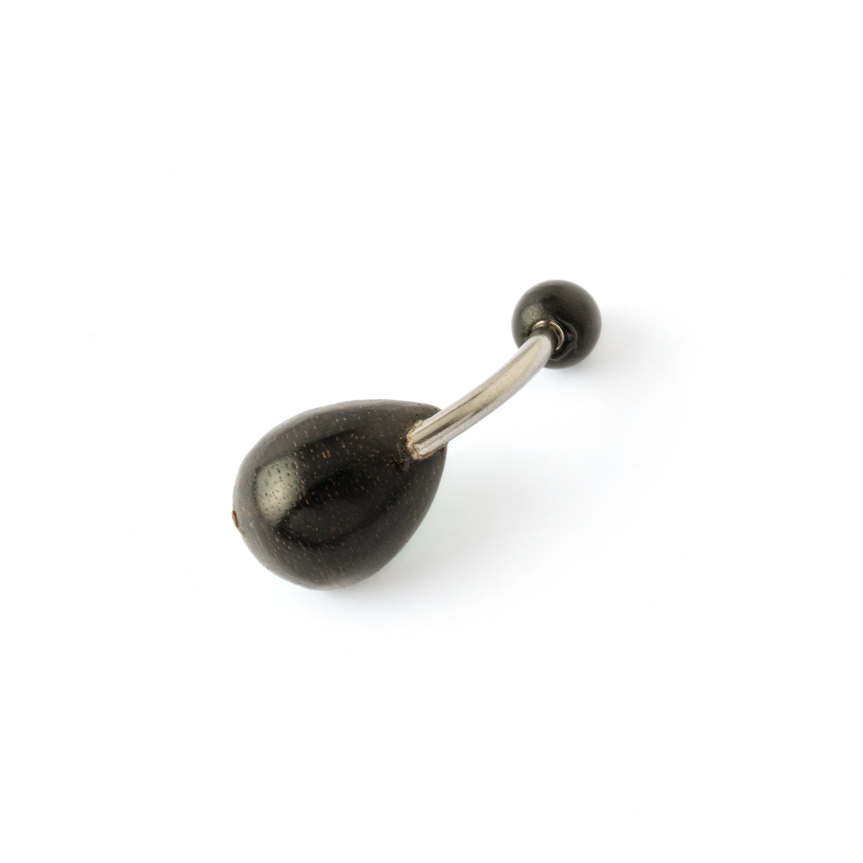 teardrop black wood with set aventurine piercing bar back view