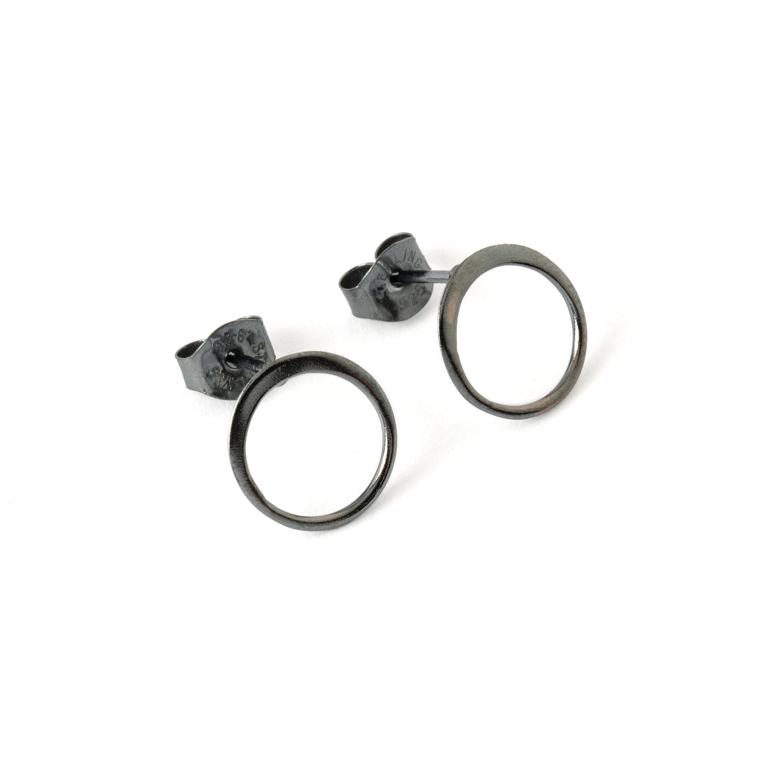 Black Silver Circle Ear Studs left side view