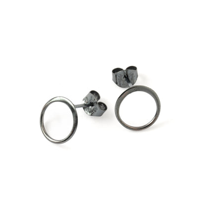 Black Silver Circle Ear Studs front and side view