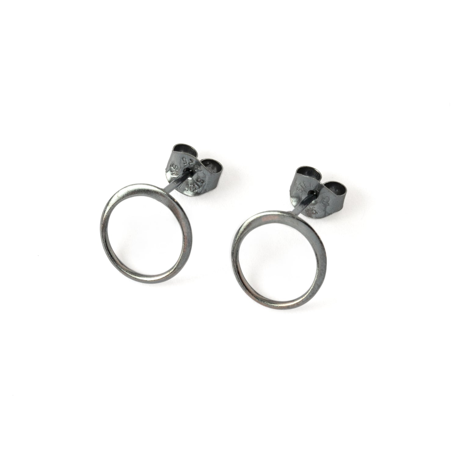 Black Silver Circle Ear Studs front left view