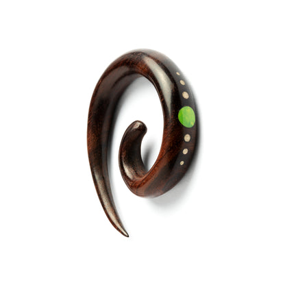 Blackwood Spiral Ear Stretcher with Silver and Stone Inlays