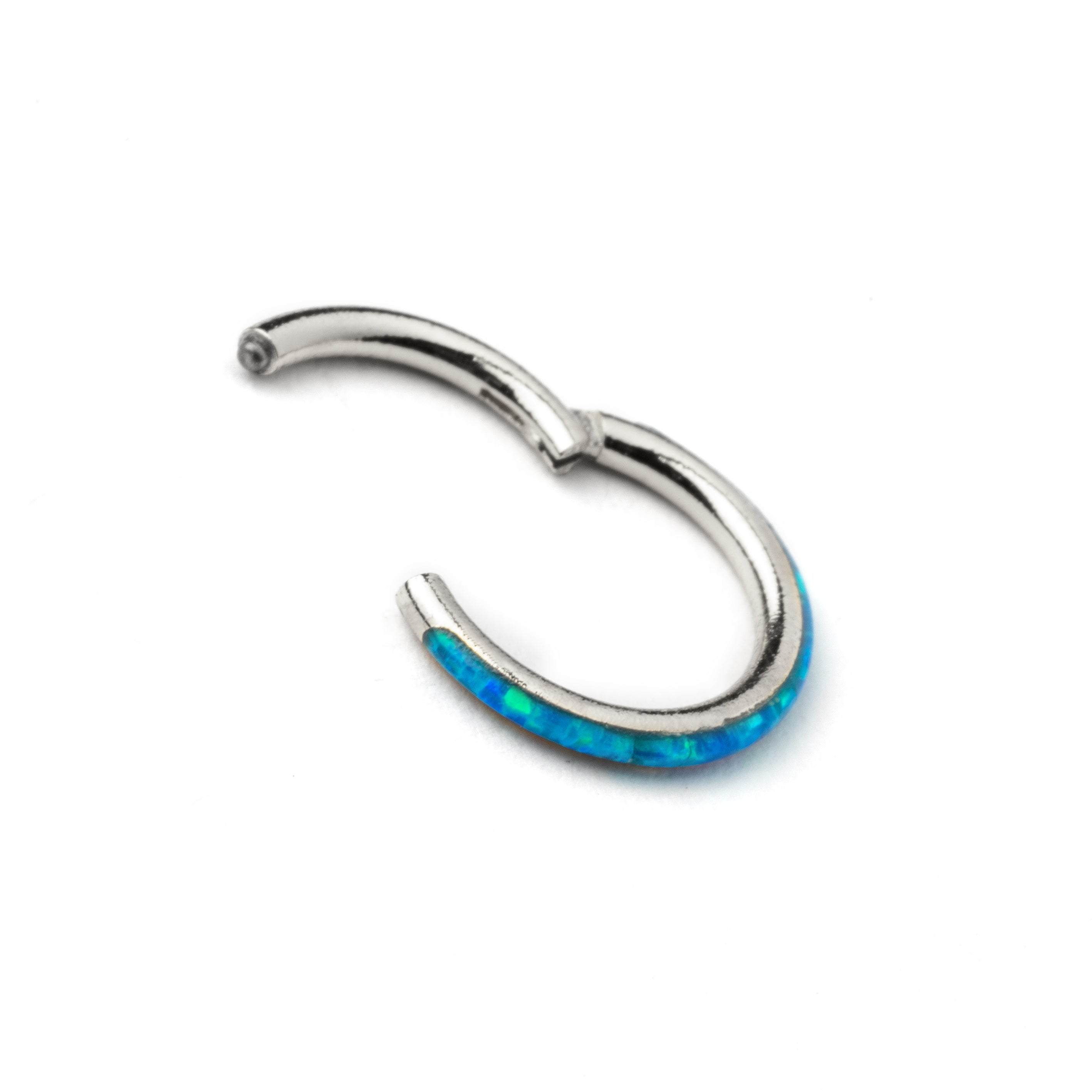 surgical steel and blue opal hinged segment ring septum clicker side closure view