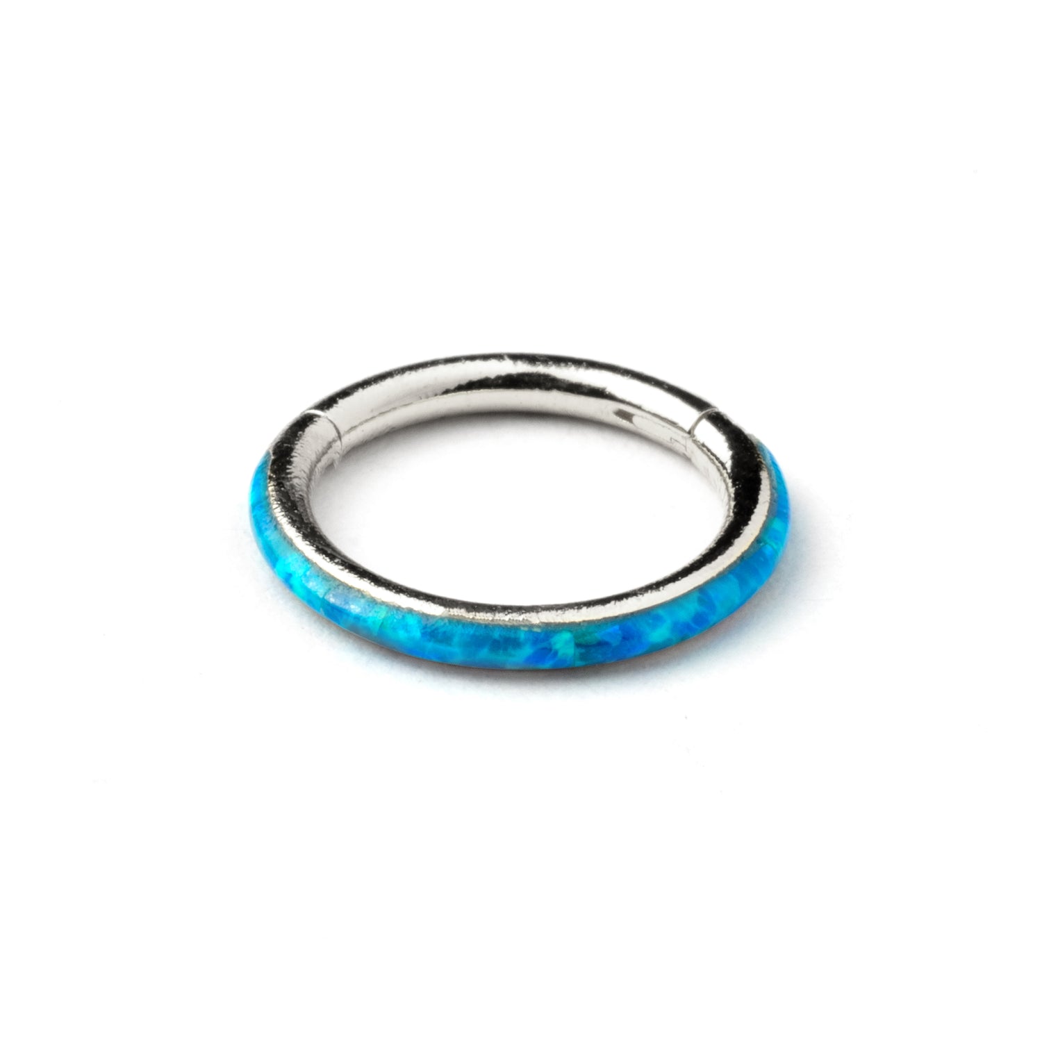 surgical steel and blue opal hinged segment ring septum clicker 
