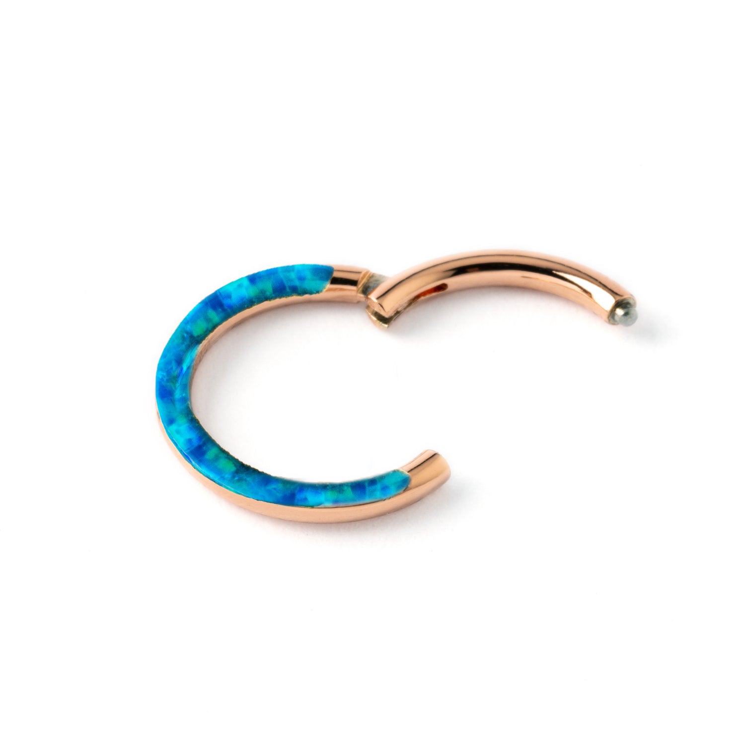 Rose Gold Clicker Ring with Blue Opal open mode view