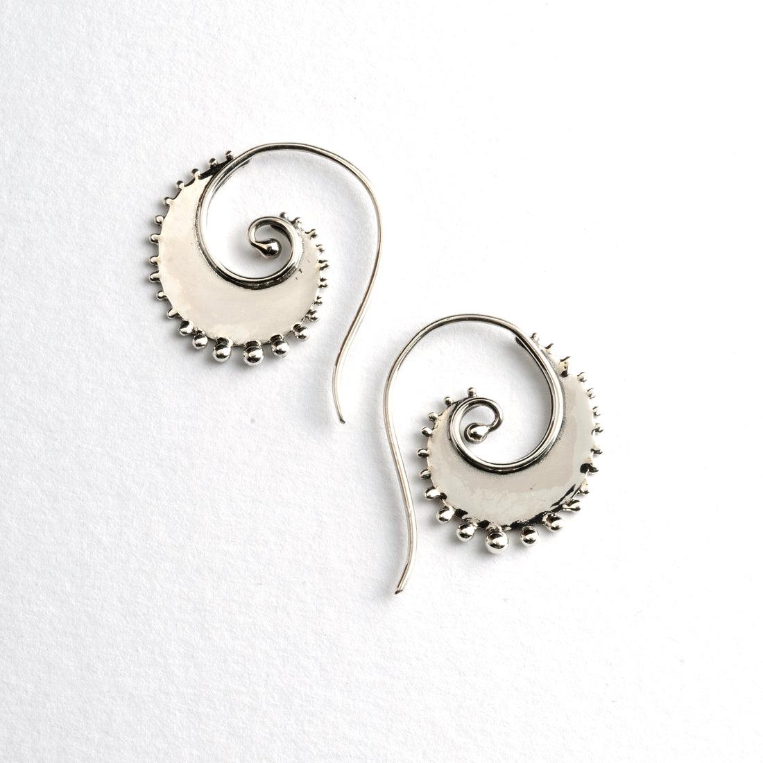 Boho Silver Spiral Earrings | Tribu Jewellery London 