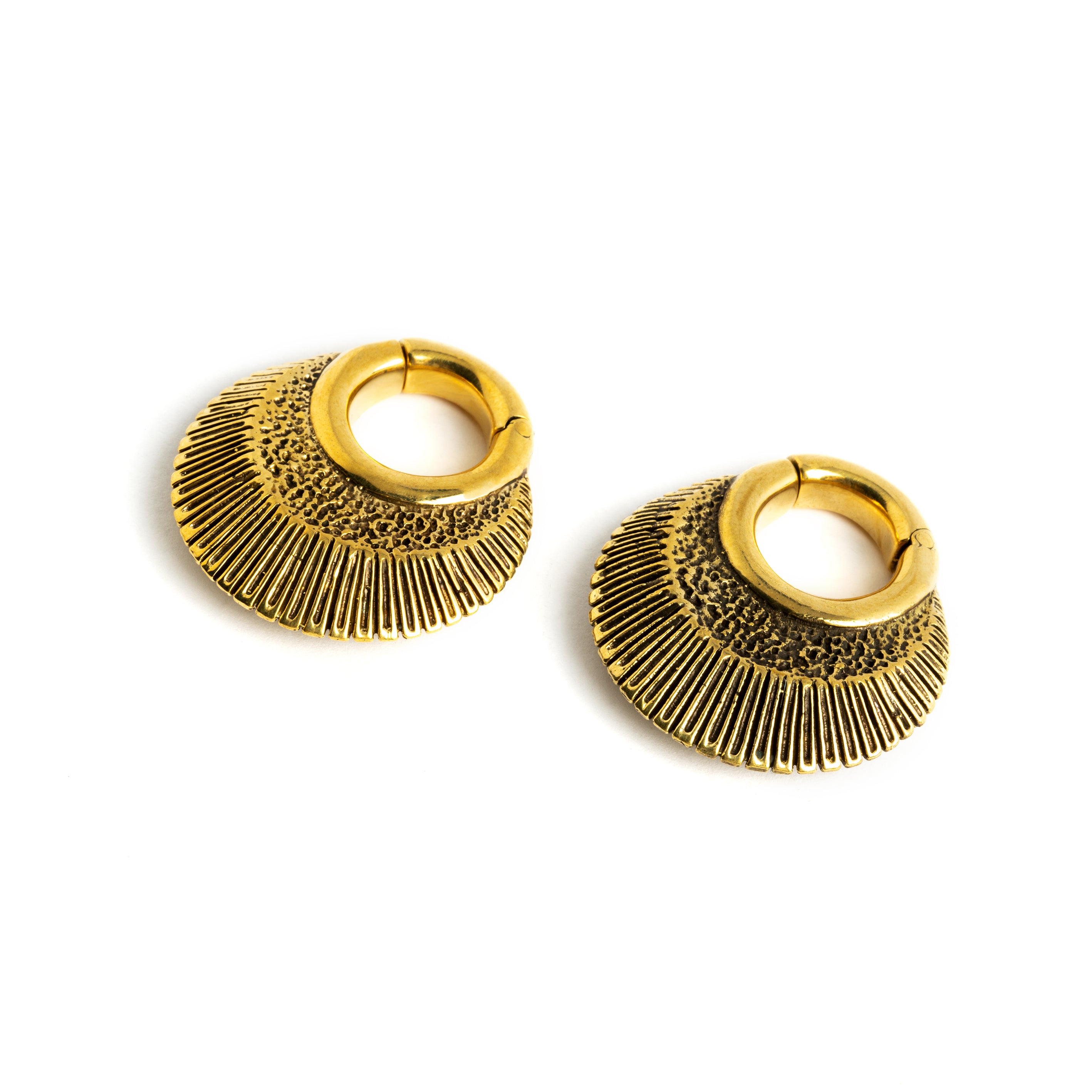 Brass African clicker Hoop Gauge Earrings ear weights hangers front down view