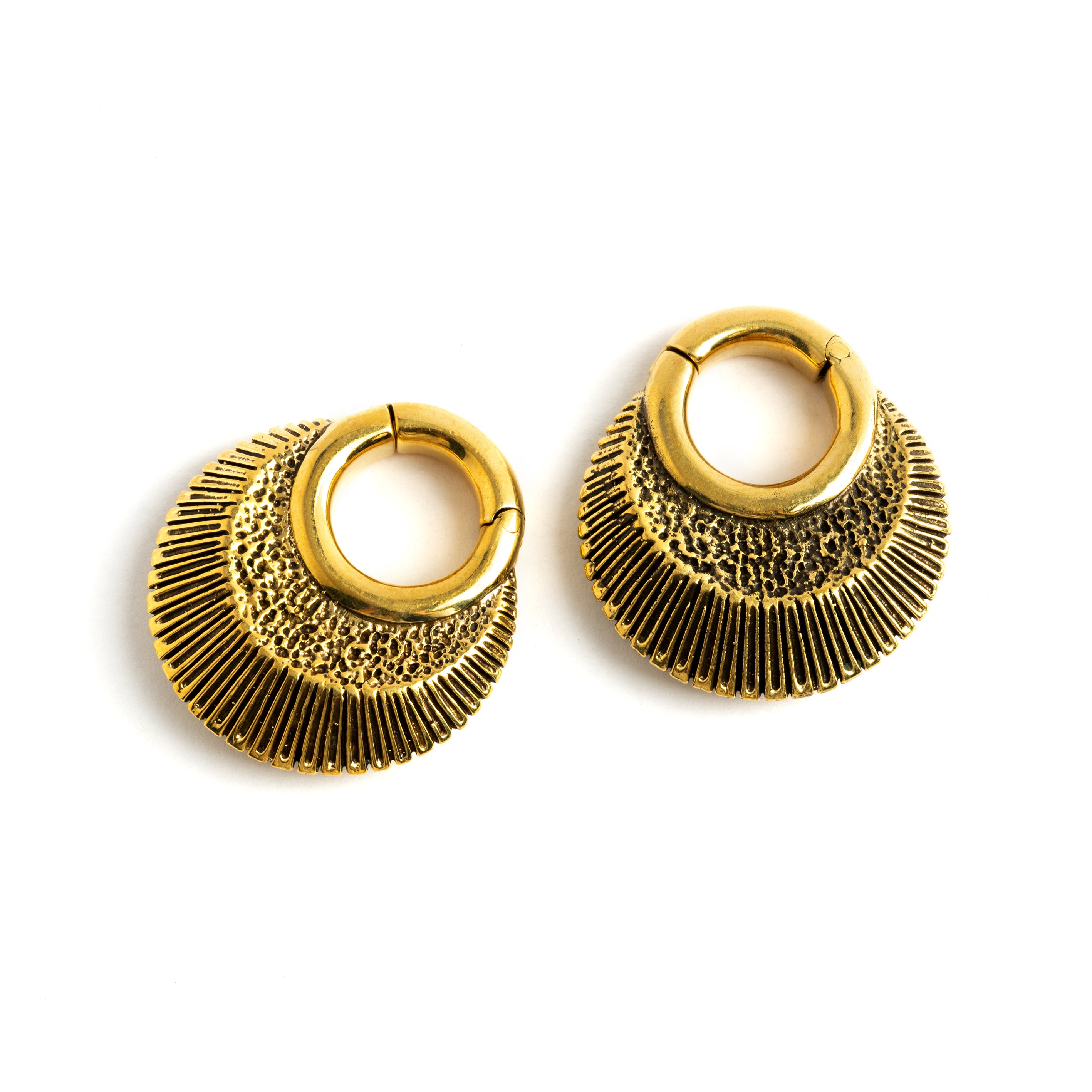 pair Brass African clicker Hoop Gauge Earrings ear weights hangers front 